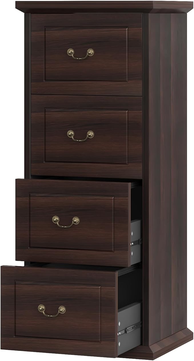 Tribesigns 4-Drawer File Filing Cabinet, Vertical File Cabinet Office Wood Filing Cabinet for A4 /Letter Size Narrow Tall File Storage for Honhe Office, Walnut