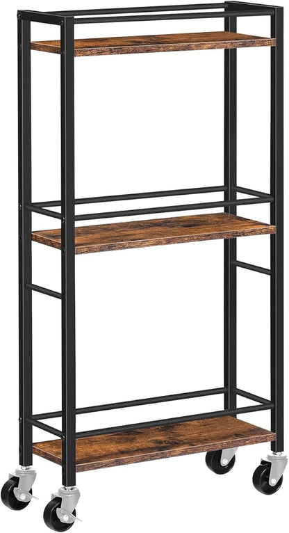 Slim Rolling Cart, Mobile Kitchen Cart on Wheels, Narrow Storage Cart for Small Space, Wooden Service Cart, for Bathroom, Laundry, Living Room, Rustic Brown RCHR1501Z