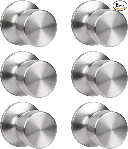 HOSOM 6 Pack Dummy Door Knob, Keyless Closet Door Knobs Satin Nickel Single Side Dummy Door Knob, Exterior/Interior Door Knobs, Individual Non-Turning Inactive Interior Door Handles, French Door Pulls