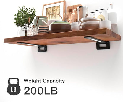 LEOPO Openwork 10 Inch 6-Pack Heavy-Duty Shelf Brackets, 1/5'' Thick Carbon Steel, Built-in LED Lights (3000K Warm White with Remote), 200LBS Load Capacity for Kitchen, Bookshelf, Display Case