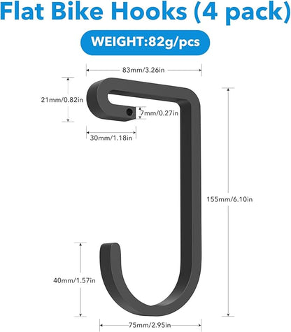 Thickened Bike Hooks for Garage Ceiling Rack: Heavy Duty Overhead Storage Rack Hook for Bicycle, Hold 50 lb, Safe Rack Bike Hanger, Metal, 4 Pack
