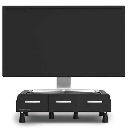 Mind Reader Monitor Stand, Laptop Riser, Desktop Organizer, Storage Drawer, Office, Plastic, 13.5"L x 13"W x 4"H, Black