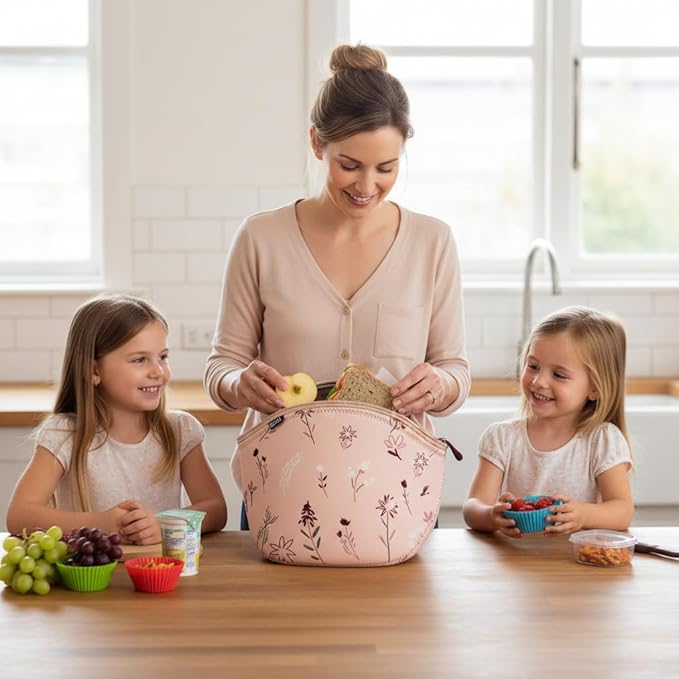 Built Gourmet Getaway Insulated Lunch Bag – Rose Floral Neoprene Tote with Soft Handles & Zipper, Reusable Food Carrier for Work, Travel, Picnics, Mother’s Day Present Lunch Tote