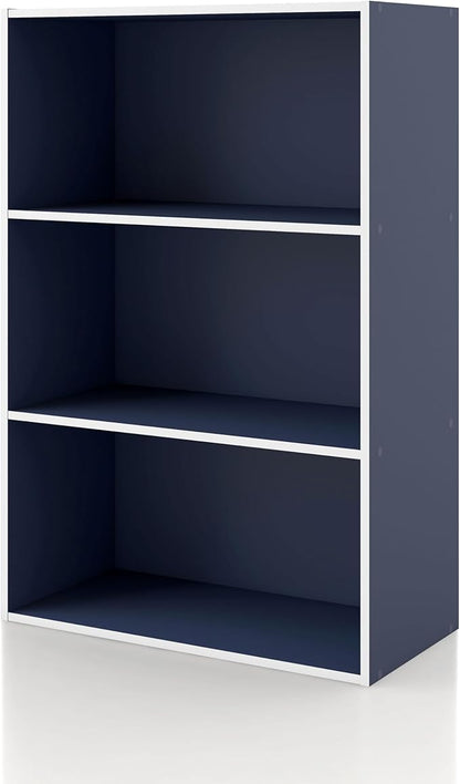 Homes: Inside + Out Apexa 3-Tier Cube Storage Organizer Shelves, Stackable Wood Bookcase Fits Cubby Bins for Organization, Dorm Teen Room Decor & Home Office, Steel Blue