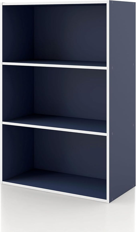 Homes: Inside + Out Apexa 3-Tier Cube Storage Organizer Shelves, Stackable Wood Bookcase Fits Cubby Bins for Organization, Dorm Teen Room Decor & Home Office, Steel Blue