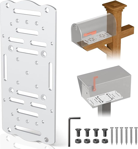 Mailbox Mounting Bracket,Post Mount Mailboxes Board,Mailbox Bracket for 4x4 Wood or Hollow Posts,Mailbox Mounting Plate For Most Post-Mounted Mailboxes with Mounting Holes at the Bottom,White