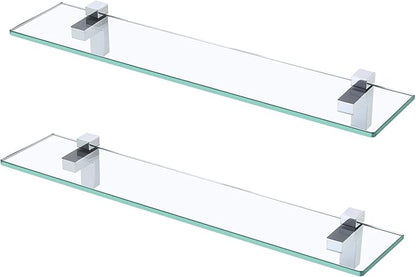 KES Glass Shelf for Bathroom, 24 Inch Bathroom Shelf with Tempered Glass and Polished Chrome Bracket Wall Mounted 2 Pack, BGS3201S60-P2