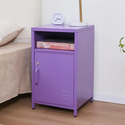 ALBAD Compact Metal Nightstand with Lockable Cabinet and Open Shelf, Modern Bedside Table, Versatile Side Table for Bedroom, Living Room, or Office (Purple, 26" H-Lockable Door)
