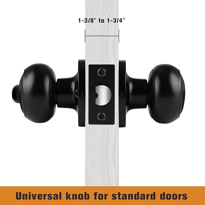 Probrico Black Door Knobs, Interior Door Knobs with Round Ball Knob, Matte Black Privacy Door Knob for Bedroom Bathroom, 12 Pack