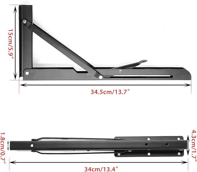 Sumnacon 2 Pcs 14 Inch Folding Shelf Brackets - Heavy Duty Metal Table Shelf Hinges, Wall Mounted Folding Shelf Support Brackets for Livingroom Kitchen Table Desk Bench Home DIY, Black