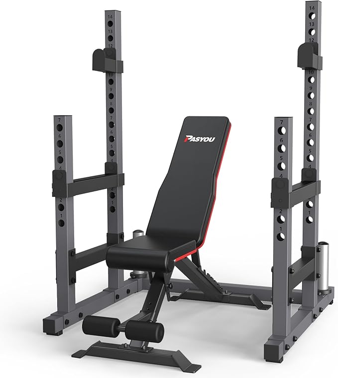 PASYOU Adjustable Power Rack, Multifunction Squat Rack Heavy-Duty Stand, Weight Rack Stand with Spotters, Push Up Portable Strength Training Dumbbell Rack for Home Gym Equipment, Max Load 1800 LBS