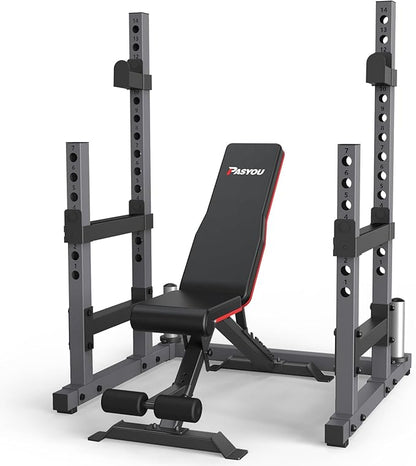 PASYOU Adjustable Power Rack, Multifunction Squat Rack Heavy-Duty Stand, Weight Rack Stand with Spotters, Push Up Portable Strength Training Dumbbell Rack for Home Gym Equipment, Max Load 1800 LBS