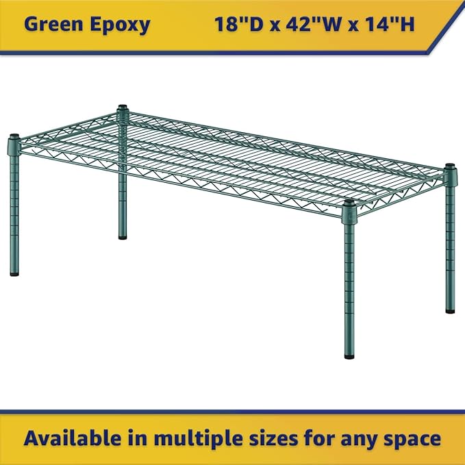 18" x 42" x 14" Green Epoxy Wire Storage Shelf, Dunnage Rack, Commercial 1 Tier Small Shelf