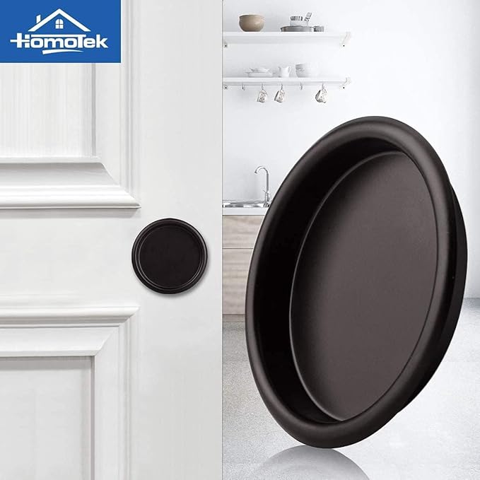 HOMOTEK 12 Pack Closet Door Finger Pulls, 2-1/16' Round Sliding Handles, Recessed & Cabinet Pulls, Easy Snap No Drill, Oil Rubbed Bronze