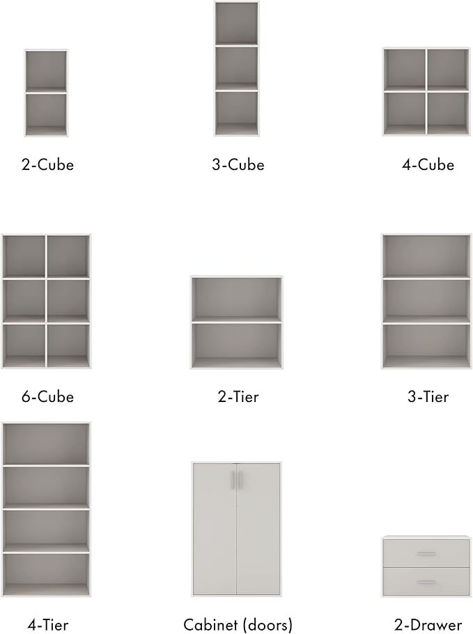 Homes: Inside + Out Apexa 3-Cube Storage Organizer Shelves, Stackable Wood Bookcase Fits Cubby Bins for Organization, Dorm Teen Room Decor & Home Office, Taupe Grey