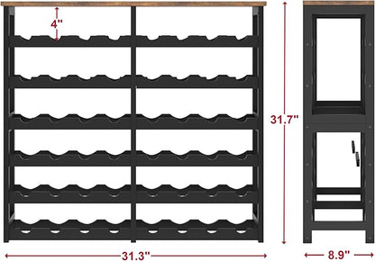 6 Tier Bamboo Wine Rack Freestanding Floor, 48 Bottles Wine Storage Shelves with Table Top, Stackable Wine Display Rack for Kitchen, Bar, Dining Room (Rustic Brown and Black, 48 Bottles)