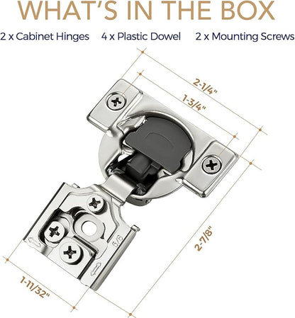 2 Pack 1 Pair 5/8 inch Overlay Soft Close Hinges for Kitchen Cabinet Hinges Satin Nickel Hidden Hinges Stainless Steel Concealed Hinge self Closing