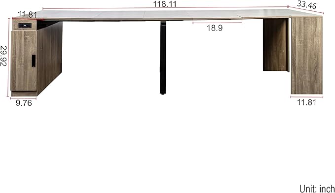 Extendable Dining Table, Transformer Console with Storage & Power Outlets, Space Saving Folding Table for 10-12 People, Modern Dining Furniture, Grey