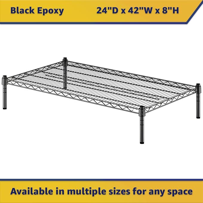 24" x 42" x 8" Black Epoxy Wire Storage Shelf, Dunnage Rack, Commercial 1 Tier Small Shelf