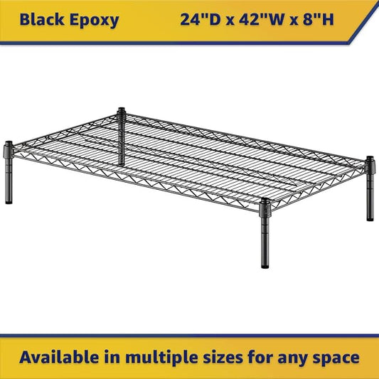 24" x 42" x 8" Black Epoxy Wire Storage Shelf, Dunnage Rack, Commercial 1 Tier Small Shelf