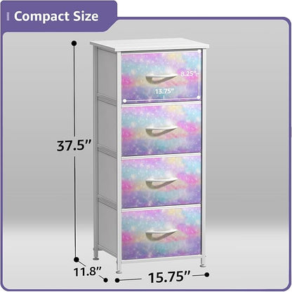 Sorbus Kids Dresser with 4 Drawers - Storage Chest Organizer Nightstand - Steel Frame, Wood Top, Tie-Dye Fabric Bins for Clothes - Wide Furniture for Bedroom, Hallway, Nursery, Closet, & Apartment