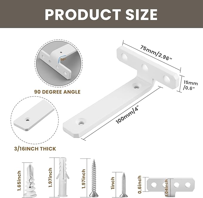 Alise White Shelf Brackets 4 Inch,Heavy Duty Floating Shelf Bracket Mounting Brackets,Hidden L Brackets for Shelves,Metal Decorative Shelf Brackets Wall Shelf Supports Brackets DIY,Pack of 4