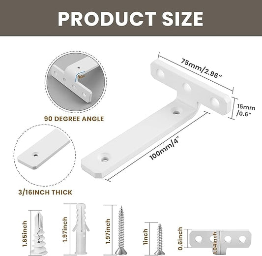 Alise White Shelf Brackets 4 Inch,Heavy Duty Floating Shelf Bracket Mounting Brackets,Hidden L Brackets for Shelves,Metal Decorative Shelf Brackets Wall Shelf Supports Brackets DIY,Pack of 4