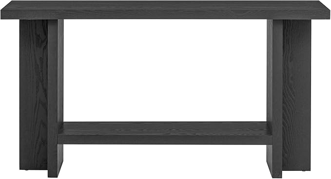60-Inch Long Vintage-Inspired ConsoleTable with T-Leg Design, 2-Tier Entryway Table Sofa Table with Storage for Study, Entryway, Hallway, Living Room (Black-V19)