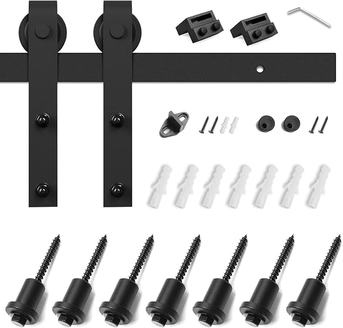 SMARTSTANDARD 9 Feet Heavy Duty Sturdy Sliding Barn Door Hardware Kit-Smoothly and Quietly-Includes Detailed Installation Fit 54" Wide Doorpanel (J Shape Hanger) Black
