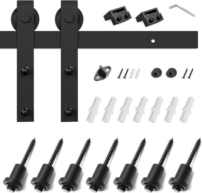 SMARTSTANDARD 9 Feet Heavy Duty Sturdy Sliding Barn Door Hardware Kit-Smoothly and Quietly-Includes Detailed Installation Fit 54" Wide Doorpanel (J Shape Hanger) Black