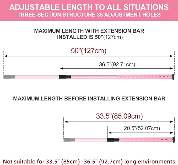 AceMining Sliding Door Security Bar,Heavy Duty Sliding Patio Door Lock Bar, 20-50inch Adjustable Multi-use Window Security Bars, Sliding Door Stopper,Pink,1Pack