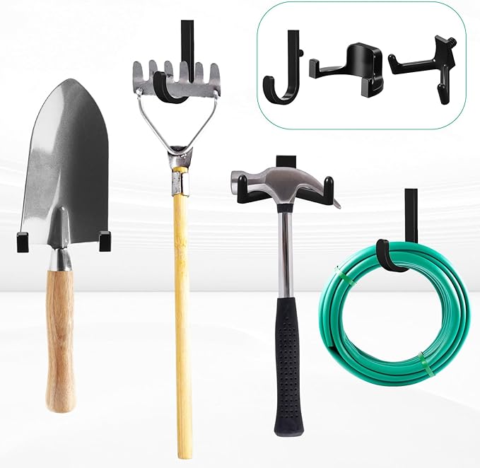 30 Pcs Storage Shed Tool Hooks Shed Accessories Compatible with Suncast/Craftsman J/U/V Shaped Tool Hanger Shelves Garden Garage Storage Organization Accessories for Hanging Shovel Rake(Black)