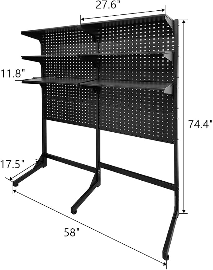 JZD Steel Free Standing Pegboard Shelf Unit, Metal Peg Board Floor Display System, for Home Office Gaming Room, Black
