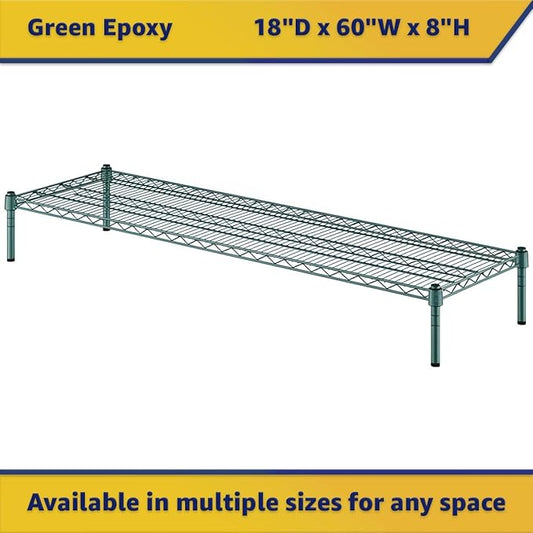 18" x 60" x 8" Green Epoxy Wire Storage Shelf, Dunnage Rack, Commercial 1 Tier Small Shelf