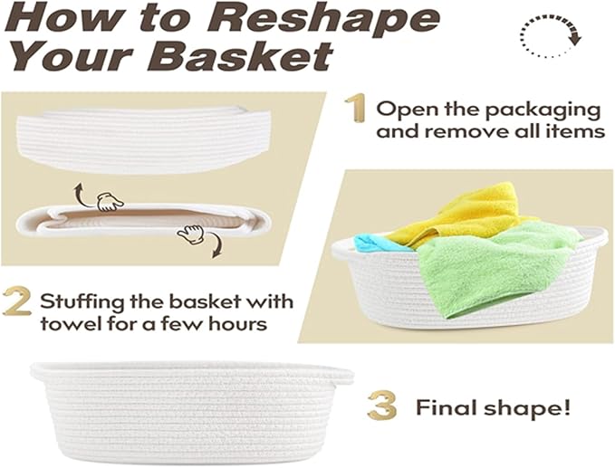 Gift Basket Empty, Small Woven Storage Basket with Gift Bags & Ribbons, Cotton Rope Room Shelf Storage Basket with Handle for Organizer Nursery Bins or Baby Shower 12" x 8" x 5" (White, 2 Pack)