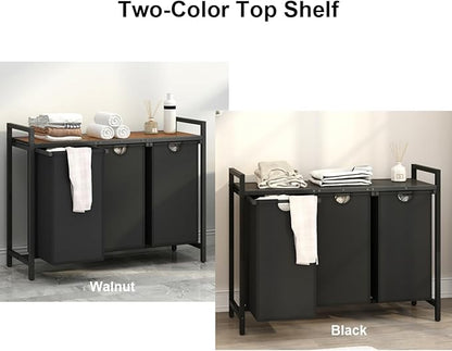 Laundry Hamper, Two -Color 3 Section Laundry Basket with 3 Removable Laundry Sorter Bags and Top Shelf, Clothes Hamper for Laundry Room, Bathroom