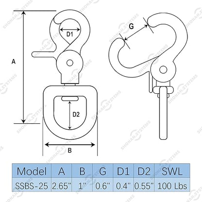 SHONAN 2.65" Trigger Snap Hooks, Marine Grade Stainless Steel 316 Swivel Trigger Snaps, 100 Lbs Capacity Scissor Snaps, 2 Pack Lobster Claw Clips for Flag Pole, Dog Leash, Camera Straps, and Cages