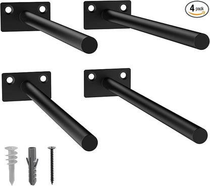 LEOPO 4-Pack 10 inch Floating Shelf Brackets, Hidden Shelf Bracket for Wood, Concealed Blind Shelving Support,Invisible Black Coated Brackets for DIY Decorative,Fit for Kitchen, Bathroom,Study Room