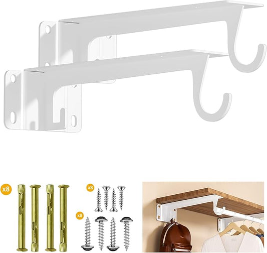 Heavy Duty Closet Rod Bracket 2 Pack WYGWP 13 inch Wall Mounted Closet Shelf Brackets Supports 200lbs,White Closet Rod Support Bracket for DIY Home and Closet Decor