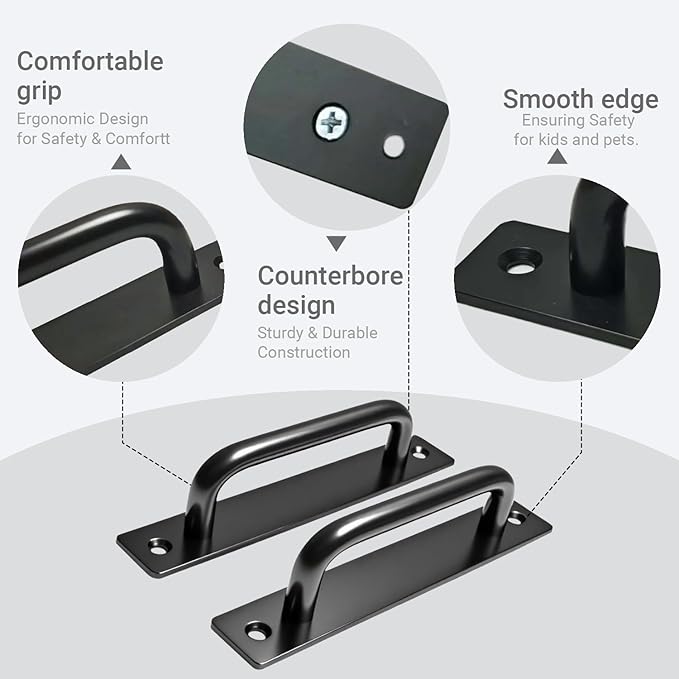 2PCS 7 Inches Barn Door Handle, Premium Gate Handle, Sturdy Black Sliding Door Pull Handles for Kitchen, Cabinet, Bathroom, Closet, and Easy Install