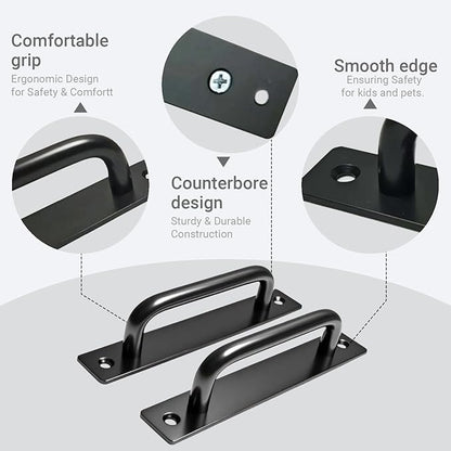 2PCS 5.8 Inches Barn Door Handle, Premium Aluminum Alloy Gate Handle, Sturdy Black Sliding Door Pull Handles for Kitchen, Cabinet, Bathroom, Closet, and Easy Install