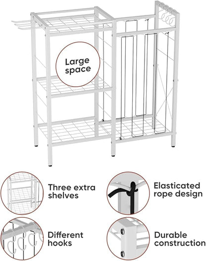 3 Tiers Dumbbells Yoga Mat Storage Rack with Elastic Straps for Kettlebells Foam Roller Resistance Bands Balls, Workout Equipment Organizer Weight Storage Holder with Hooks for Home Gym