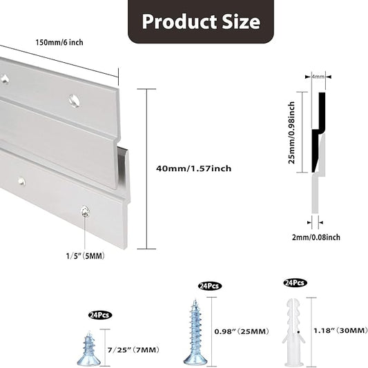 French Cleat Picture Hanger 6 Inches Aluminum Z Hanger Supports 30lbs - Interlocking Wall Mounting Bracket Hardware Kit for Hanging Mirrors, Picture, Shelf, Whiteboard, Art, Frames (6"-6Pairs)