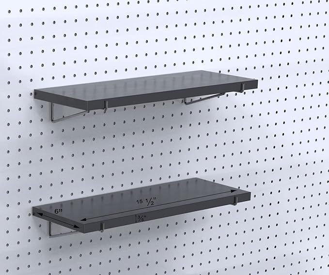 KINOMI Heavy Duty Pegboard Shelves, Value Set of 8 Pack Pegboard Shelf Brackets and 4 Pack Peg Board Shelves for Garage, Home, Garden, Tool Shed (Black)