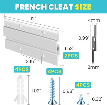 French Cleat, Picture and Mirror Hanger, Aluminum French Cleat, Headboard Wall Mounting Brackets with Screws(12 Inch-1 Pair, Support 80 lbs)