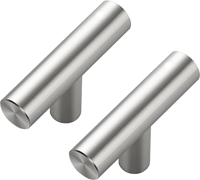 30 Pack Brushed Nickel Cabinet Knobs - Kitchen Silver Pulls for Drawer Stainless Steel Dresser Hardware 2in Length Single Hole T Bar, RDT50LS30