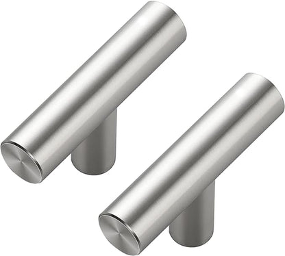 30 Pack Brushed Nickel Cabinet Knobs - Kitchen Silver Pulls for Drawer Stainless Steel Dresser Hardware 2in Length Single Hole T Bar, RDT50LS30