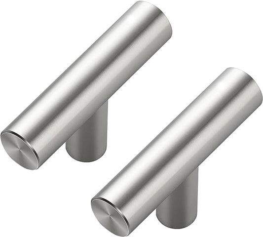 30 Pack Brushed Nickel Cabinet Knobs - Kitchen Silver Pulls for Drawer Stainless Steel Dresser Hardware 2in Length Single Hole T Bar, RDT50LS30