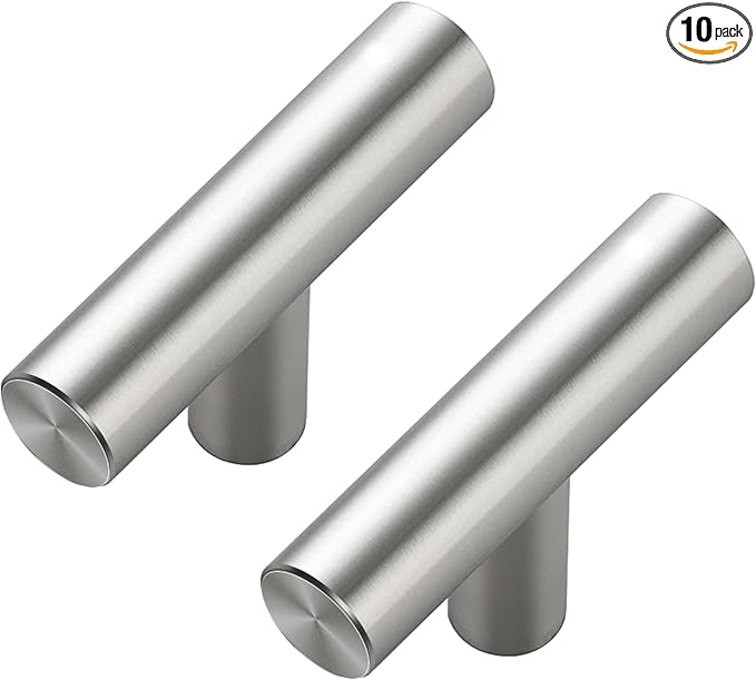 10 Pack Brushed Nickel Cabinet Knobs - Kitchen Cabinet Knobs Silver Cabinet Pulls for Kitchen Cabinet Drawer Stainless Steel Dresser Knobs for Cabinet Hardware 2in Length Single Hole T Bar