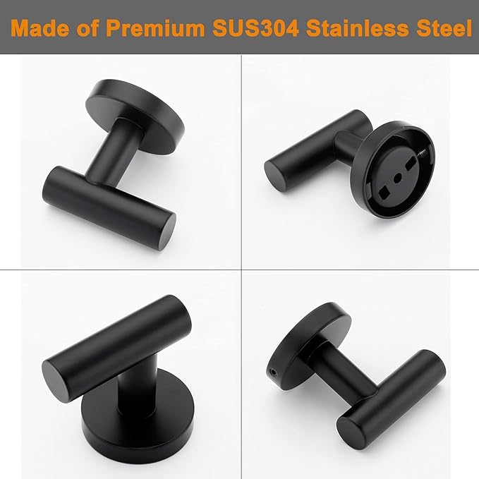 Nolimas Towel Coat Hook Matte Black SUS304 Stainless Steel Bathroom Clothes Cabinet Closet Sponges Robe Hook Wall Mounted Round Kitchen Heavy Duty Door Hanger 6 Packs
